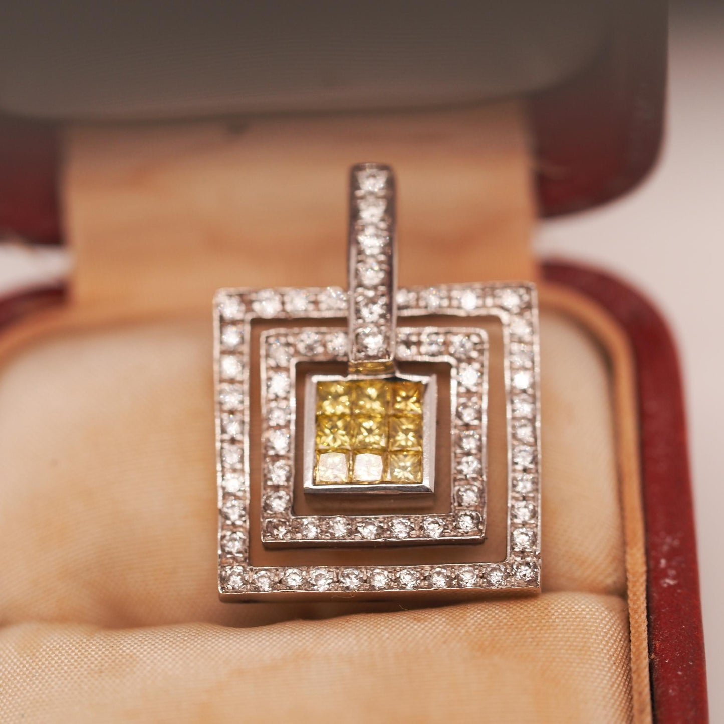 18K White Gold Yellow Diamond and White Diamond Pendant