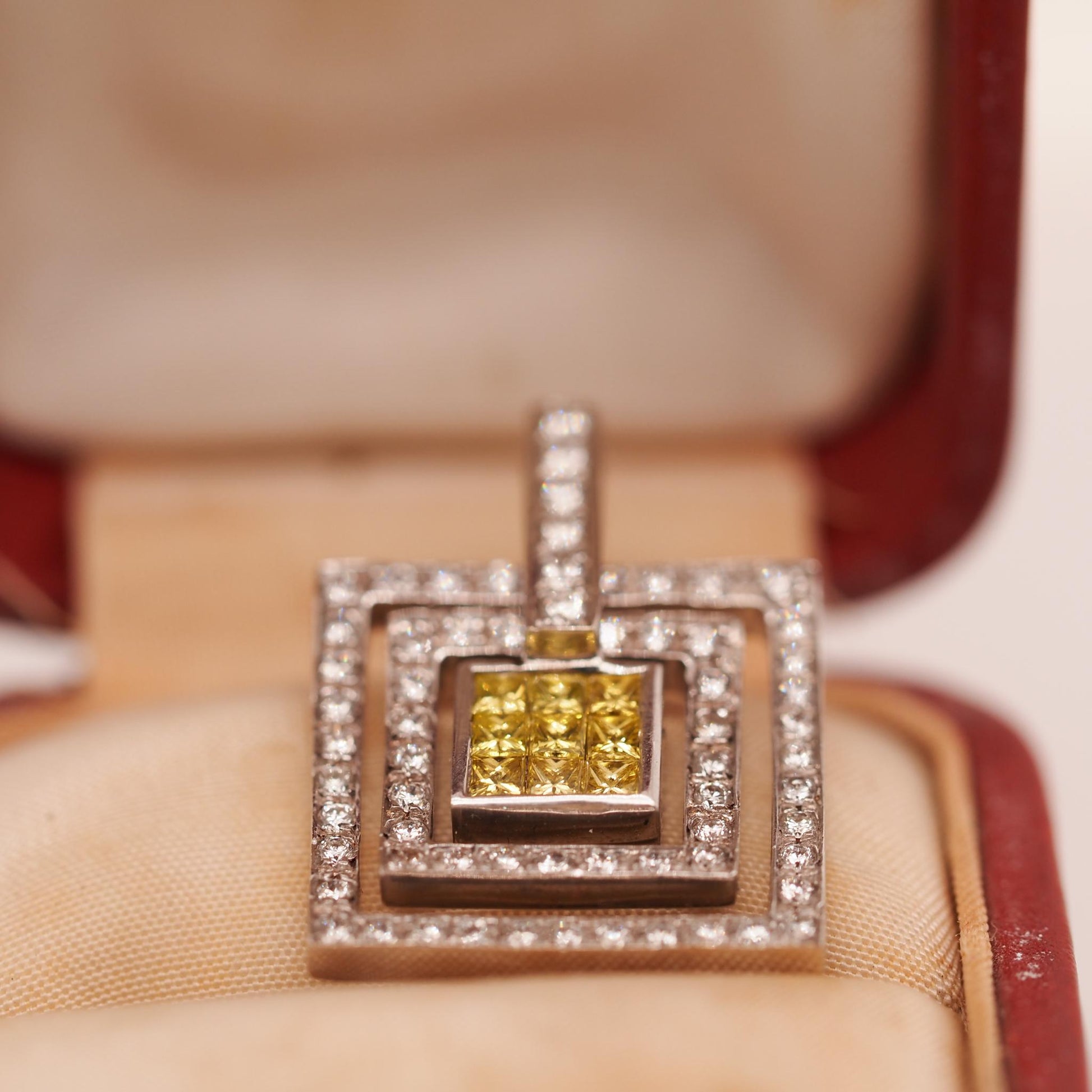 18K White Gold Yellow Diamond and White Diamond Pendant