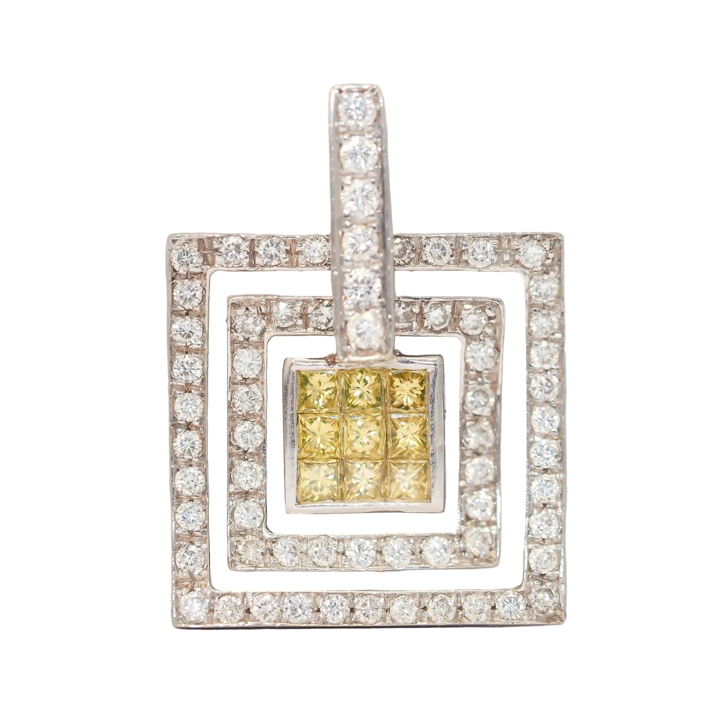 18K White Gold Yellow Diamond and White Diamond Pendant