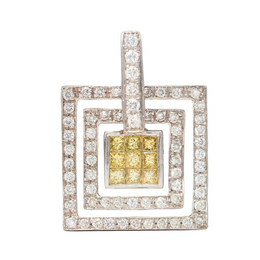 18K White Gold Yellow Diamond and White Diamond Pendant