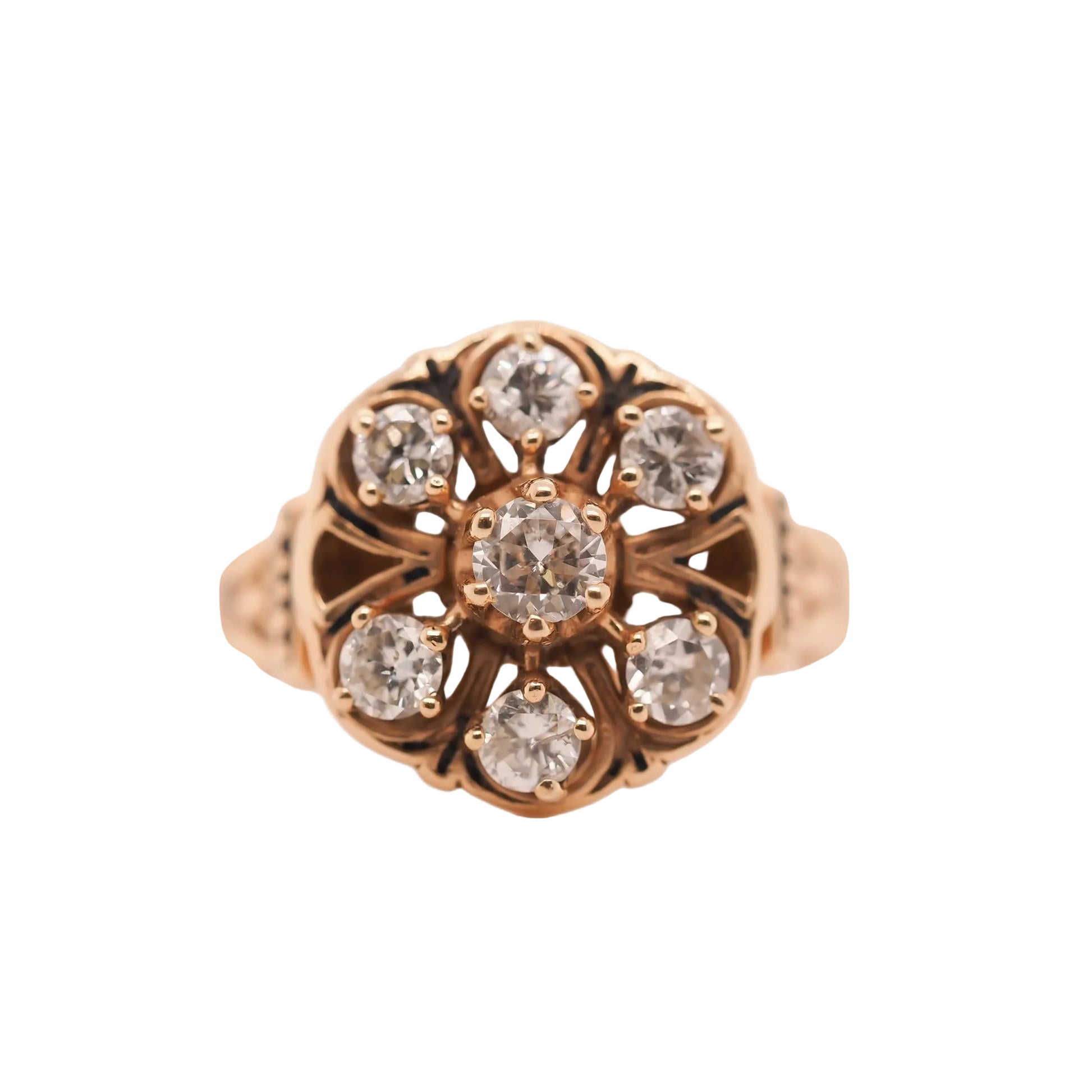 Circa 1950s 14K Yellow Gold Diamond and Enamel Ring - VHK#753