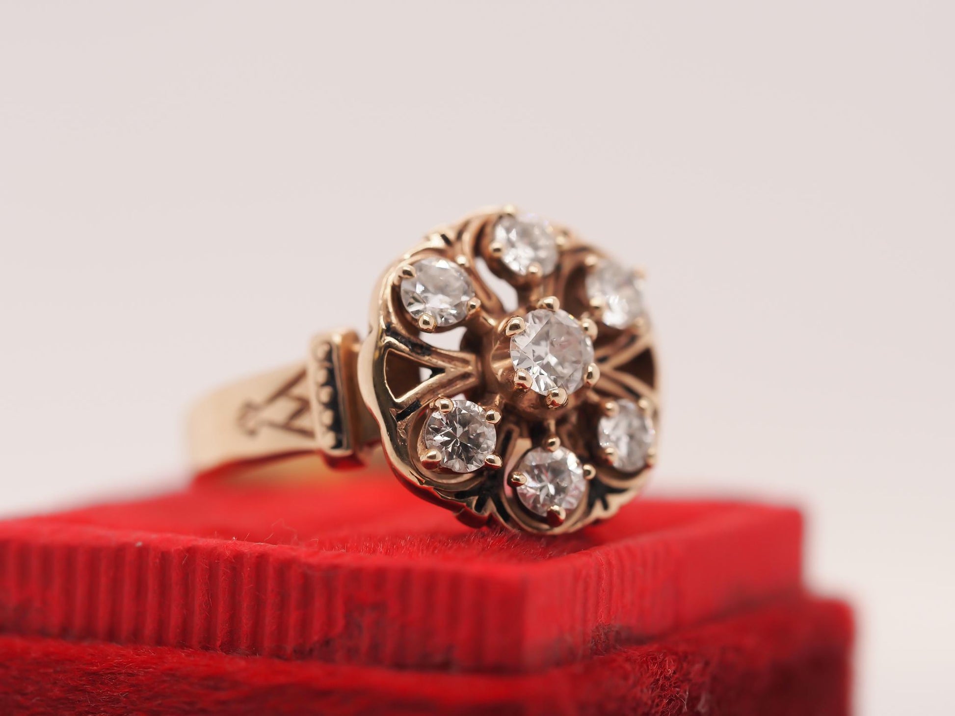 Circa 1950s 14K Yellow Gold Diamond and Enamel Ring - VHK#753