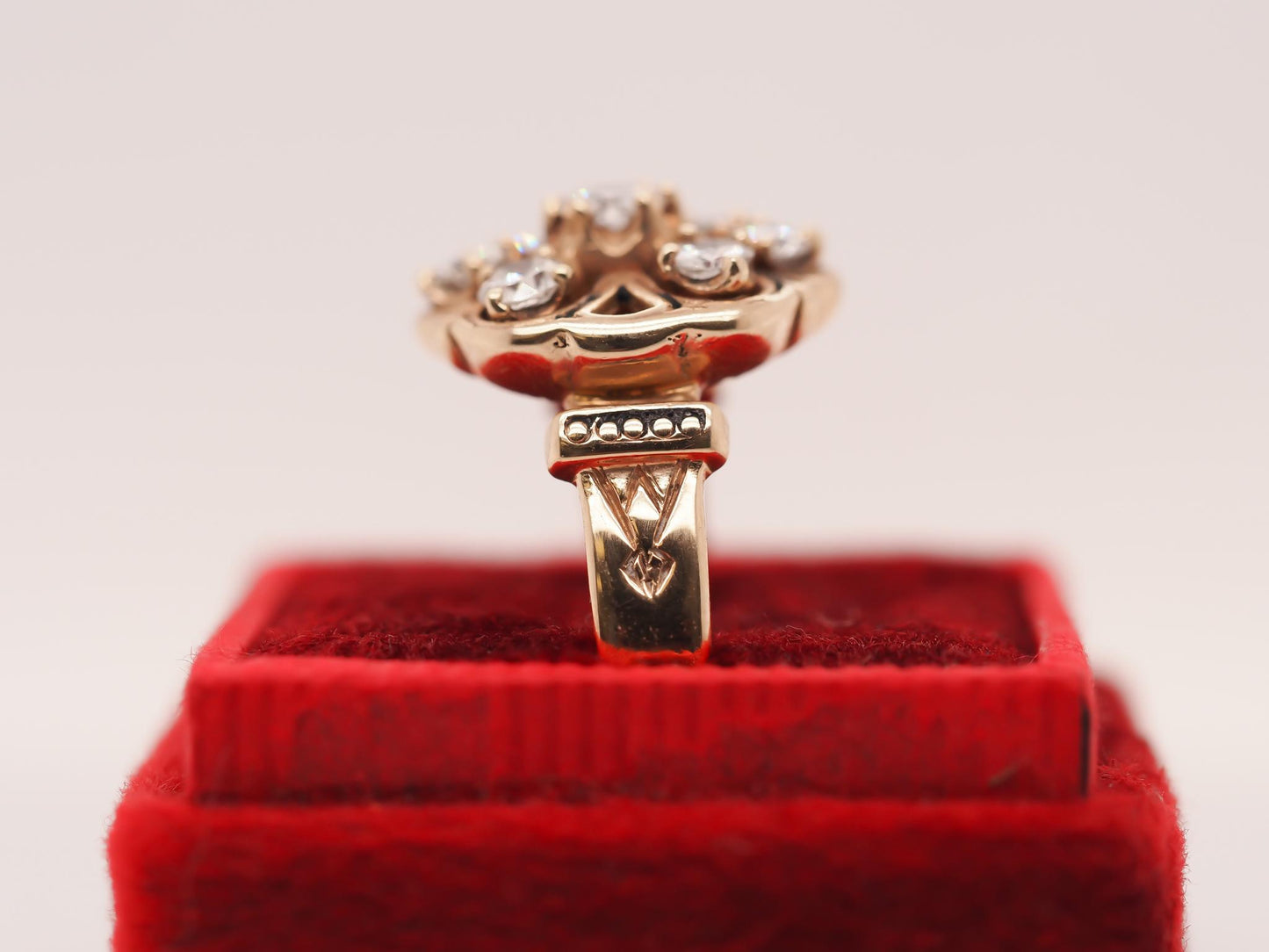 Circa 1950s 14K Yellow Gold Diamond and Enamel Ring - VHK#753