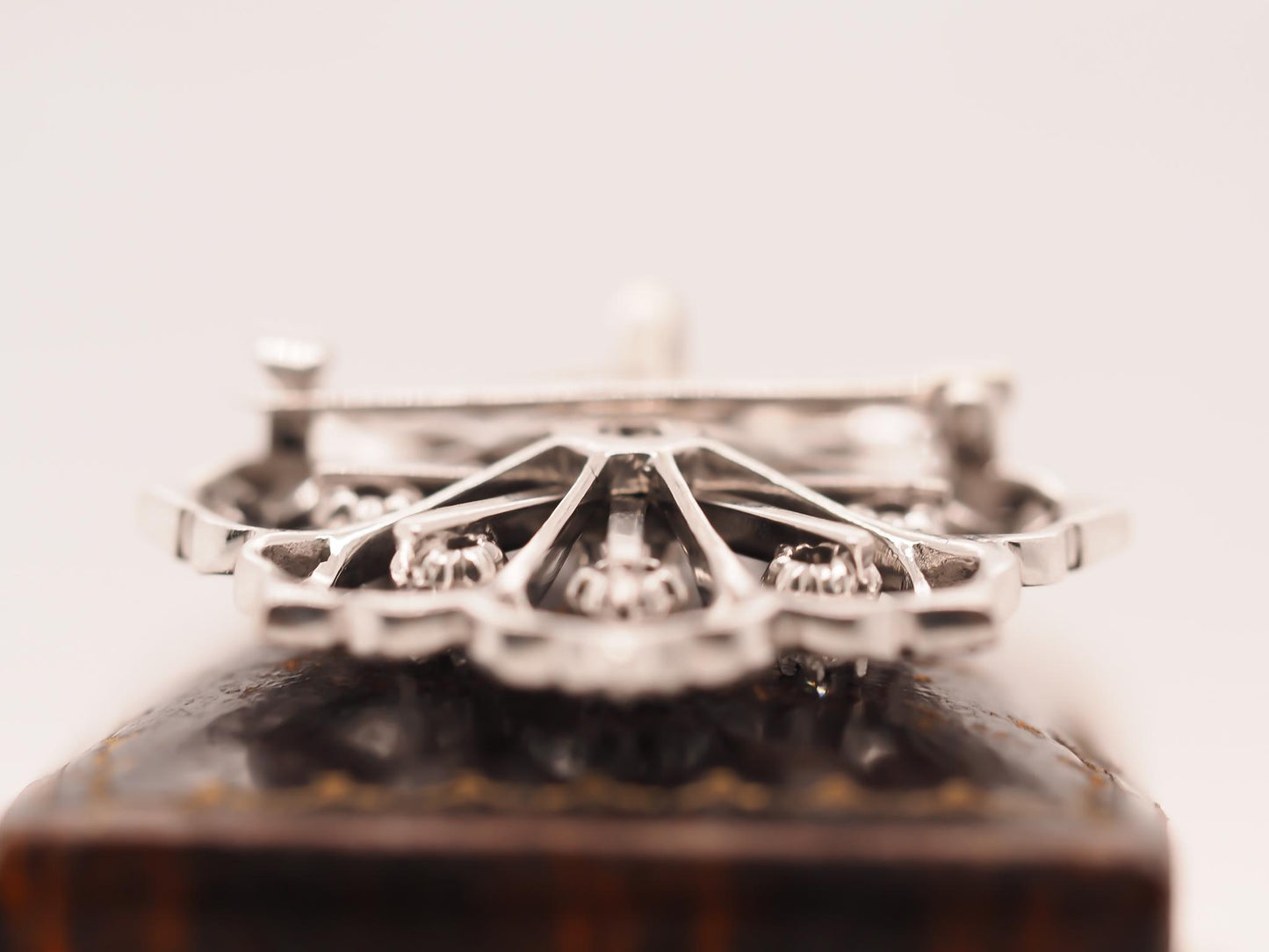 1940s Art Deco 14K White Gold Antique Marquise Diamond Brooch and Pendant