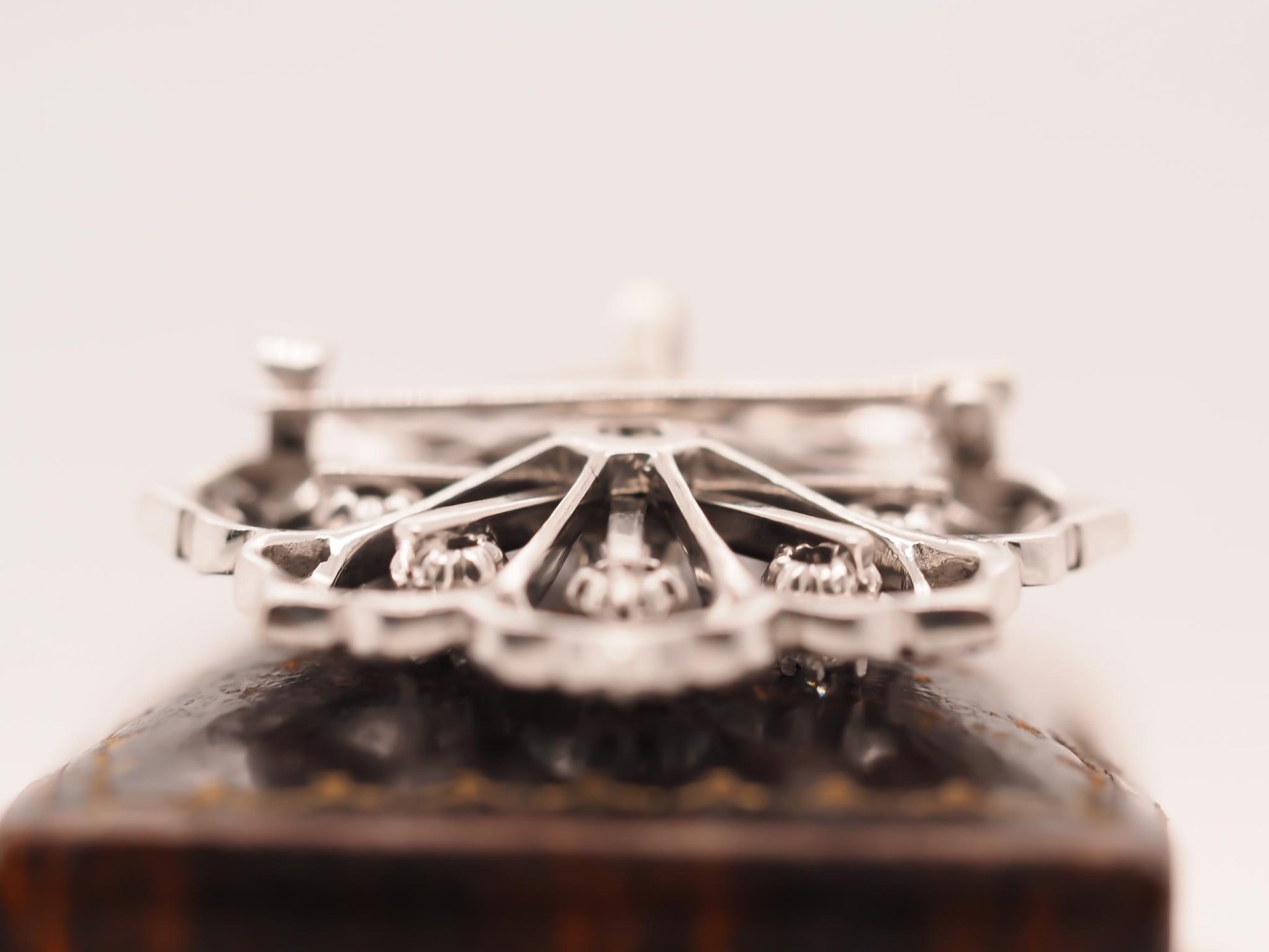 1940s Art Deco 14K White Gold Antique Marquise Diamond Brooch and Pendant