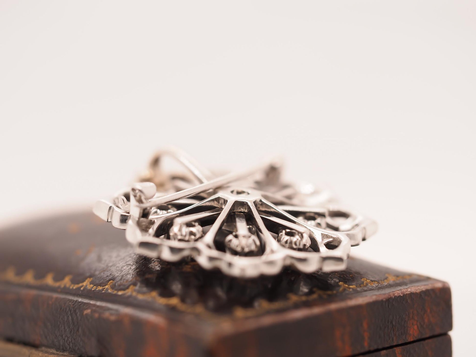 1940s Art Deco 14K White Gold Antique Marquise Diamond Brooch and Pendant