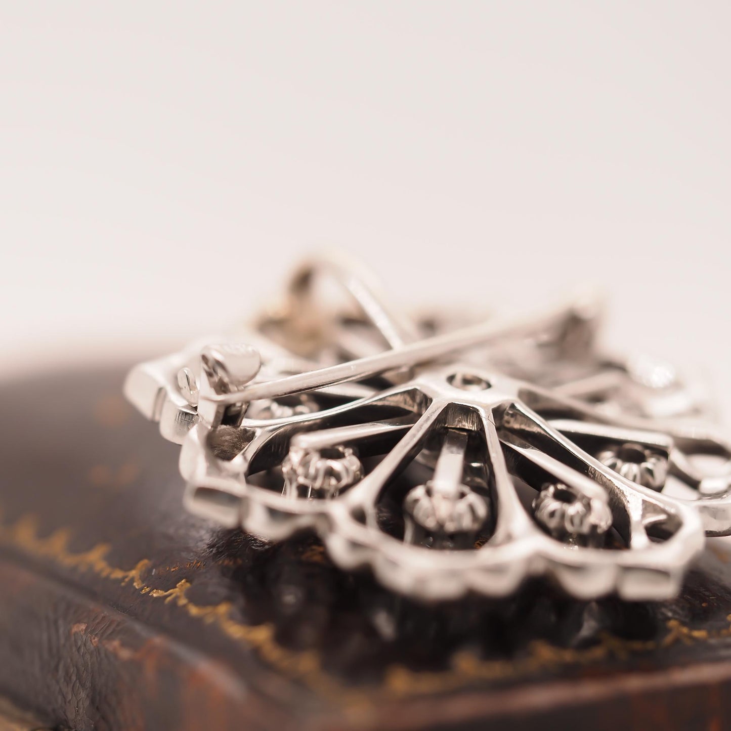 1940s Art Deco 14K White Gold Antique Marquise Diamond Brooch and Pendant