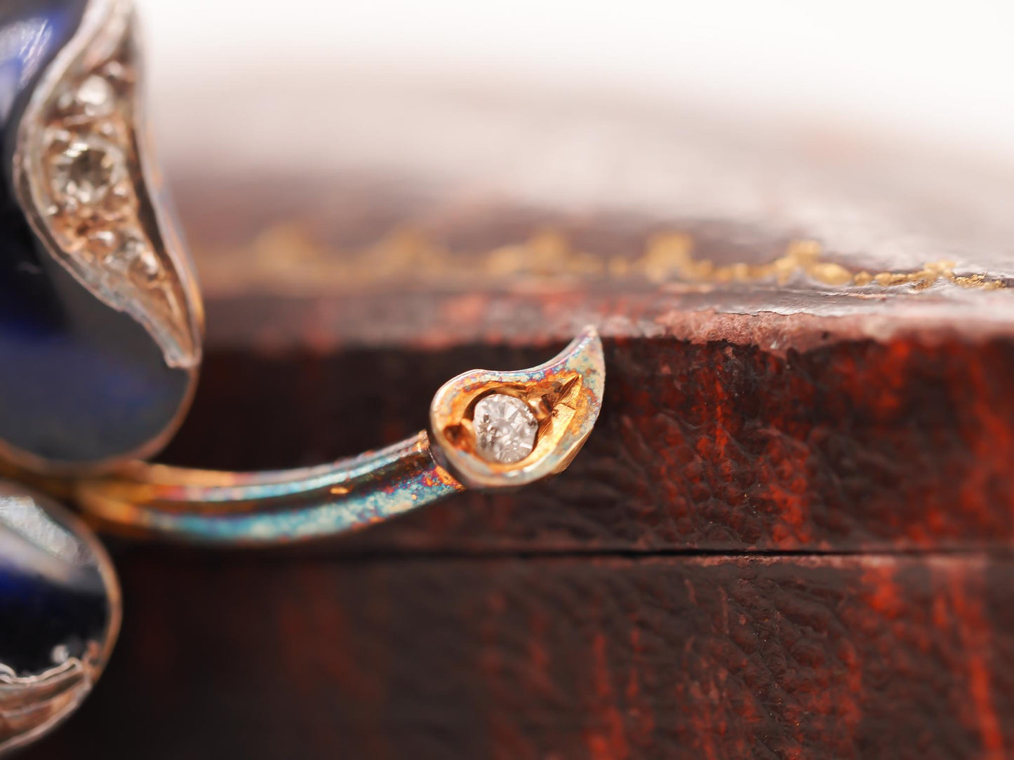 1890s 18K Yellow Gold Enamel and Old Mine Diamond Flower Brooch