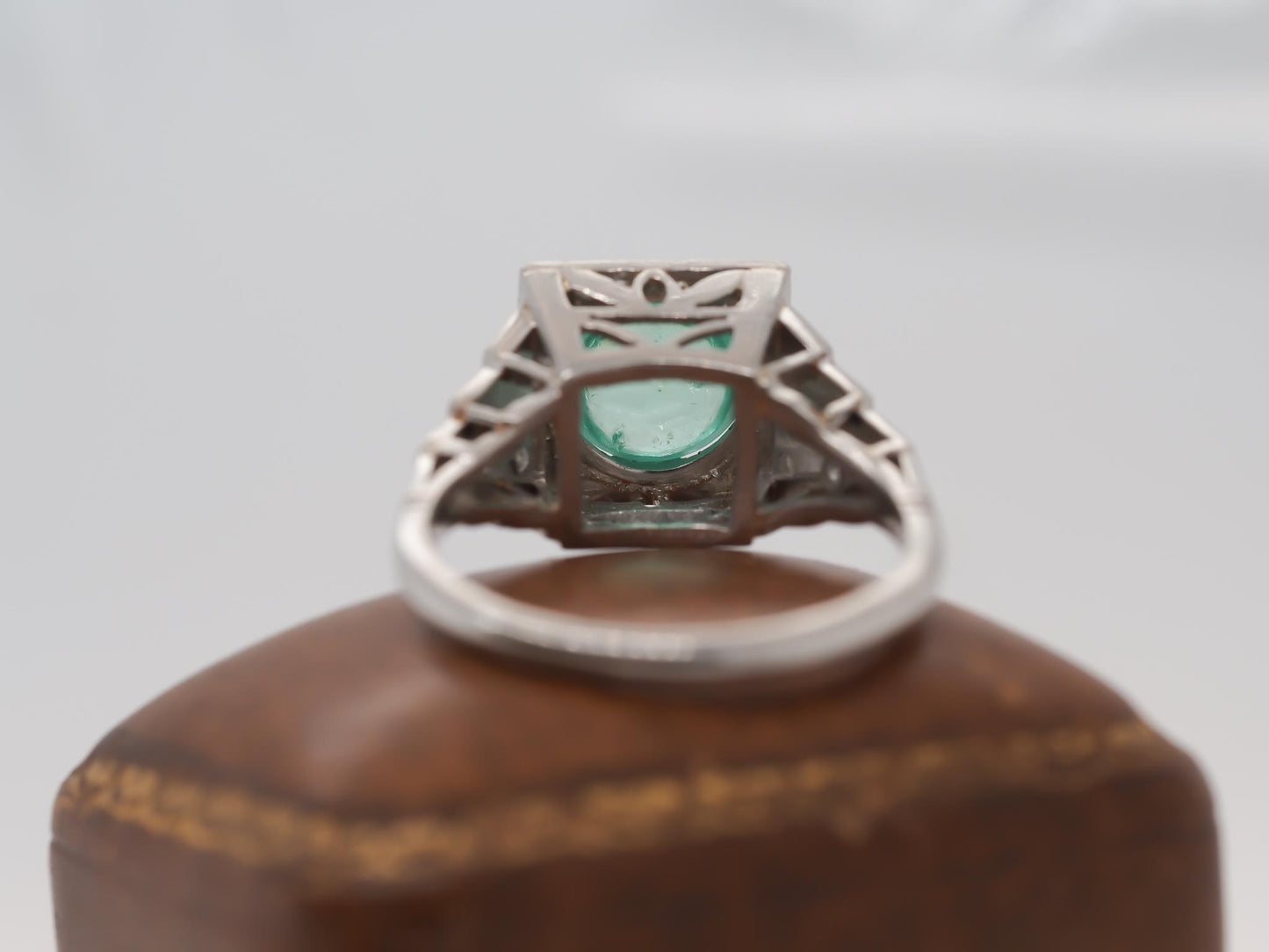 1930s Platinum Art Deco Cabochon Emerald Engagement Ring