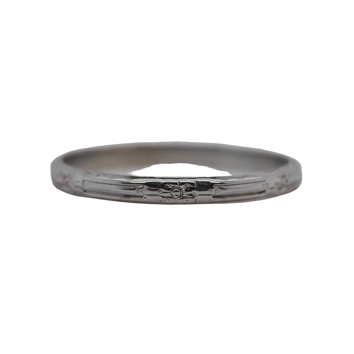 Circa 1920s 18K White Gold Engraved Wedding Band - VHK#808