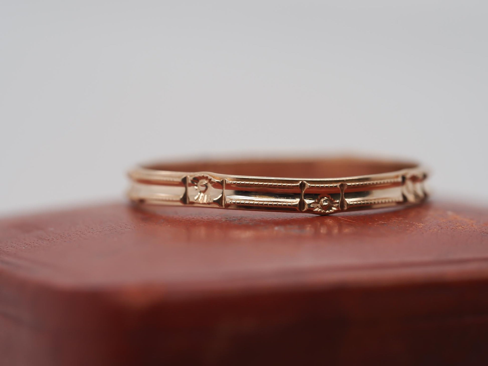Circa 1920s Yellow Gold Hand Engraved Wedding Band Size 6.75 - VHK#787a