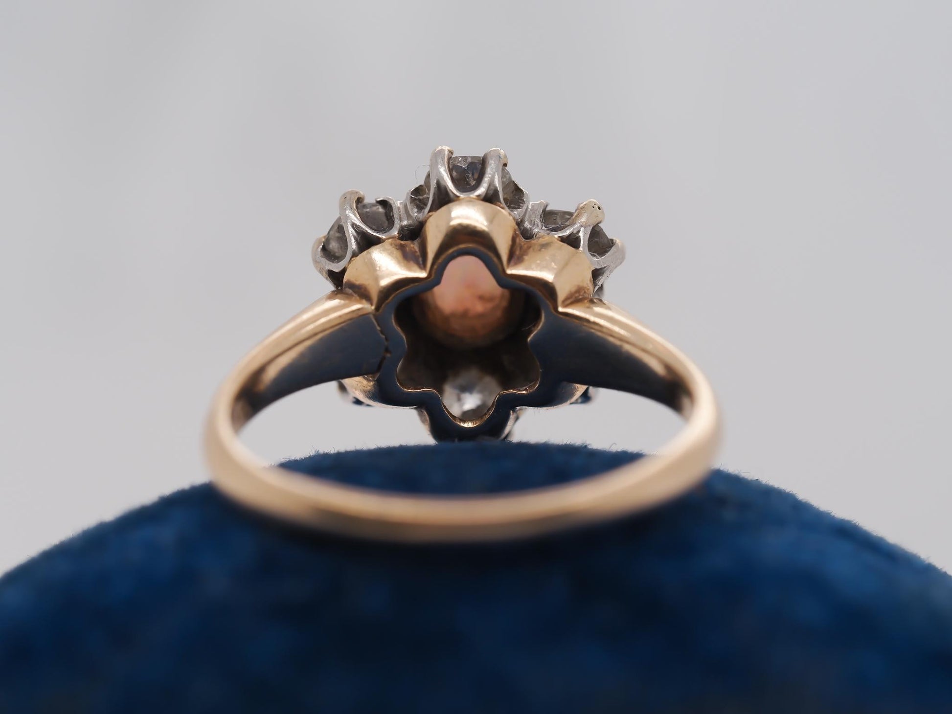 14K Yellow Gold and Platinum Edwardian Opal and Old Mine Diamond Halo Ring