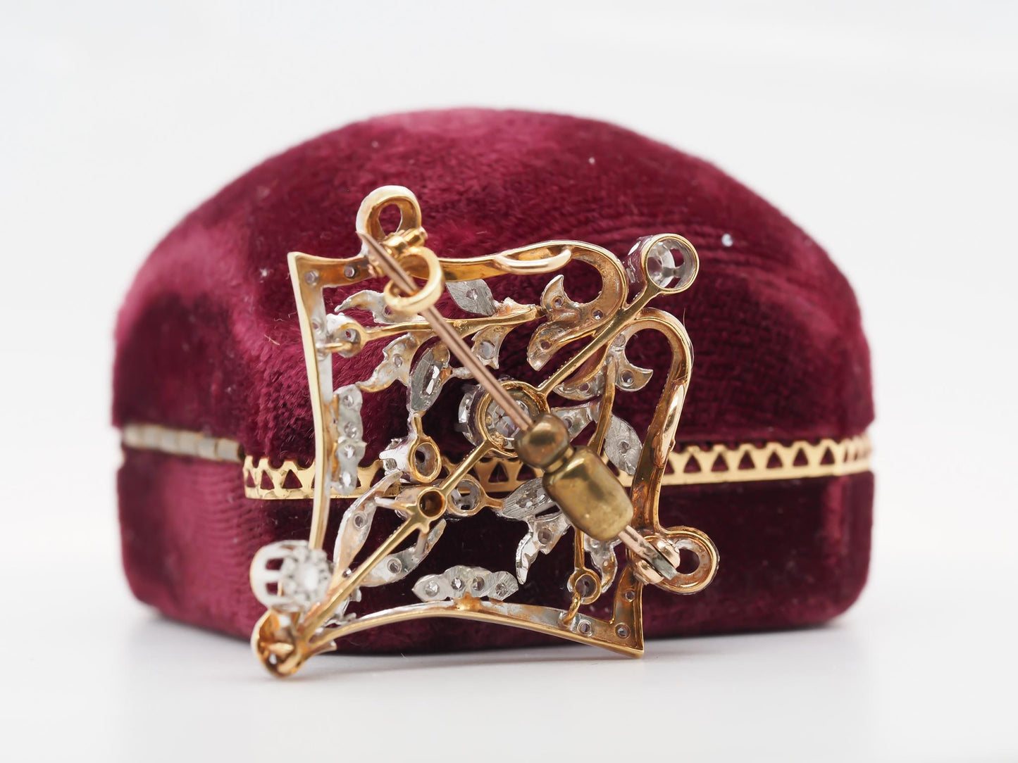 1940s 14K Yellow Gold and White Gold Old European Diamond Pendant and Brooch