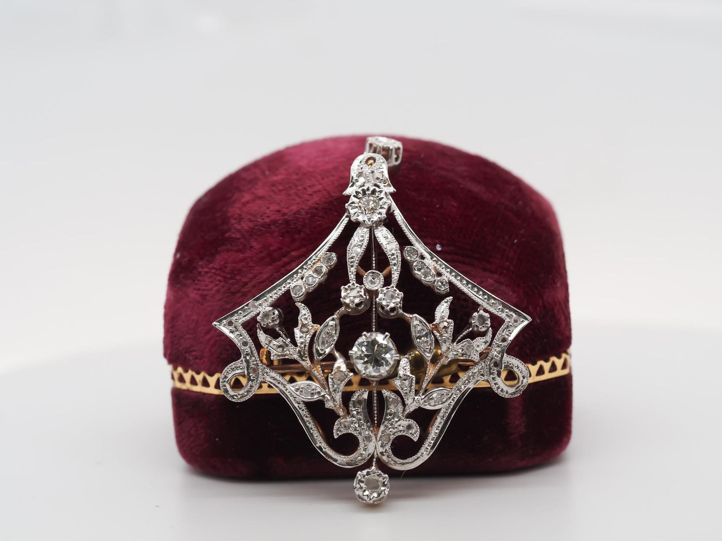 1940s 14K Yellow Gold and White Gold Old European Diamond Pendant and Brooch