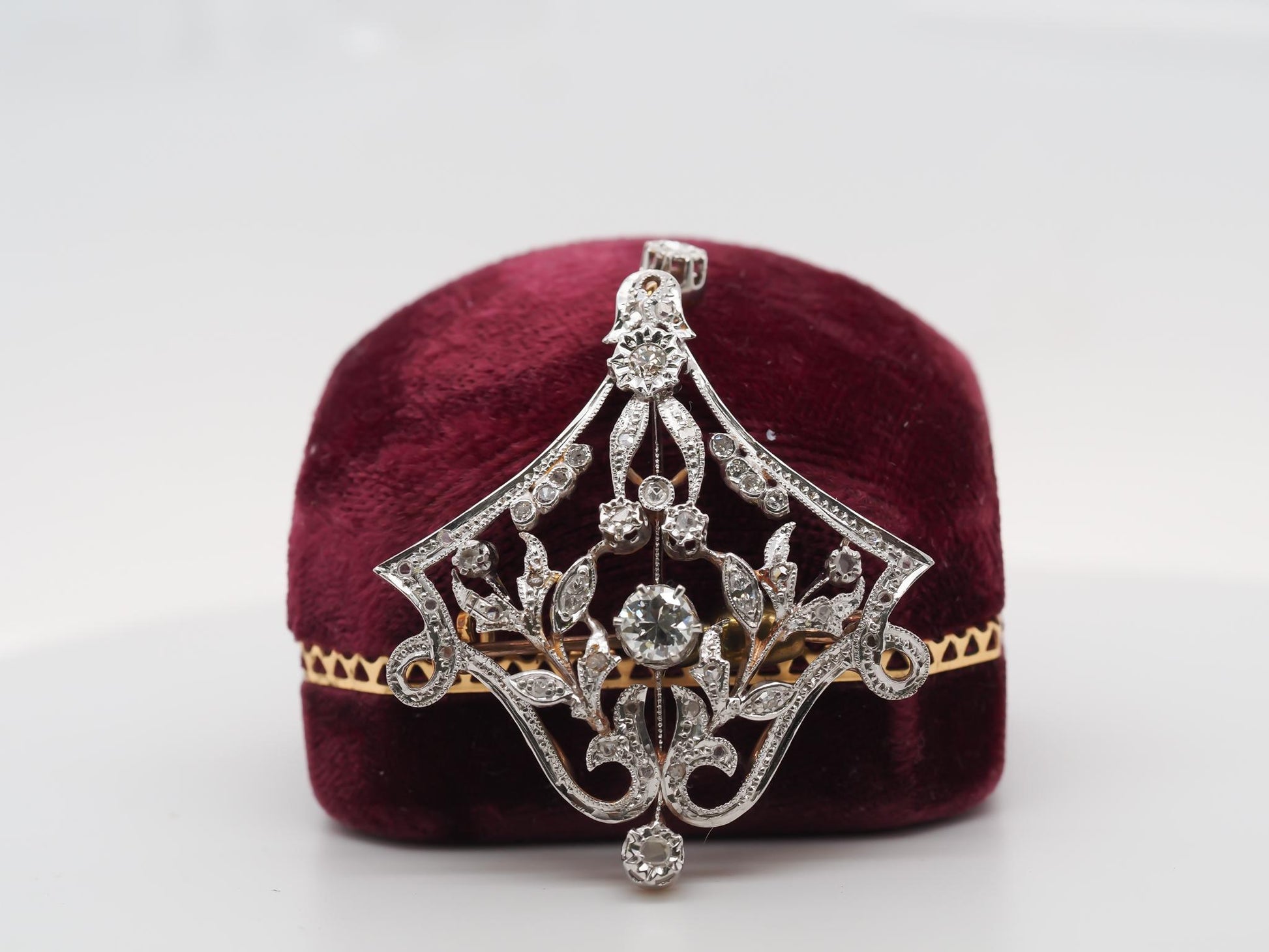 1940s 14K Yellow Gold and White Gold Old European Diamond Pendant and Brooch
