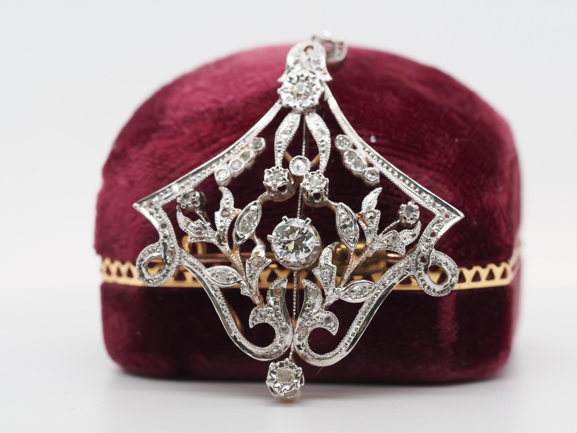 1940s 14K Yellow Gold and White Gold Old European Diamond Pendant and Brooch