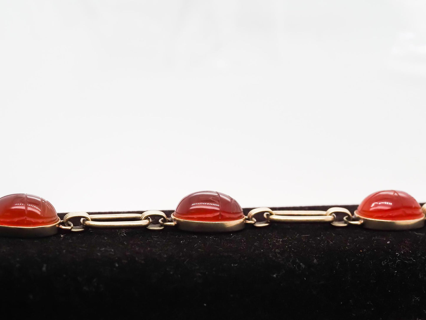 Vintage 1940s 14K Yellow Gold Carnelian Scarab Link Bracelet - VHK#759