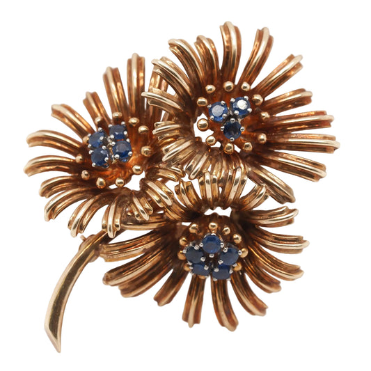 18K Yellow Gold Tiffany & Co. 1960s Sapphire Flower Daisy Brooch - VHK#763