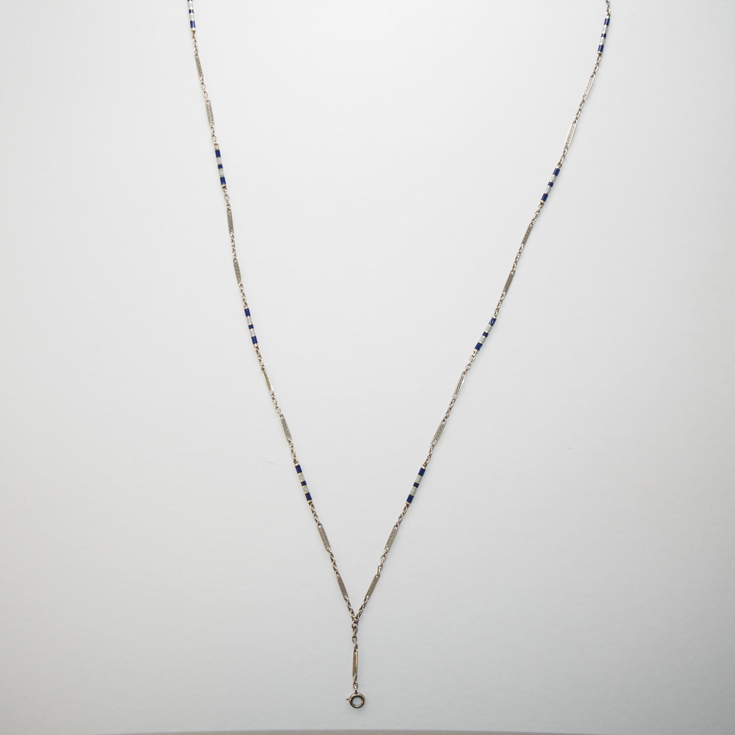 Art Deco 1930s Enamel 18K White Gold Station Enamel Chain - VHK#768