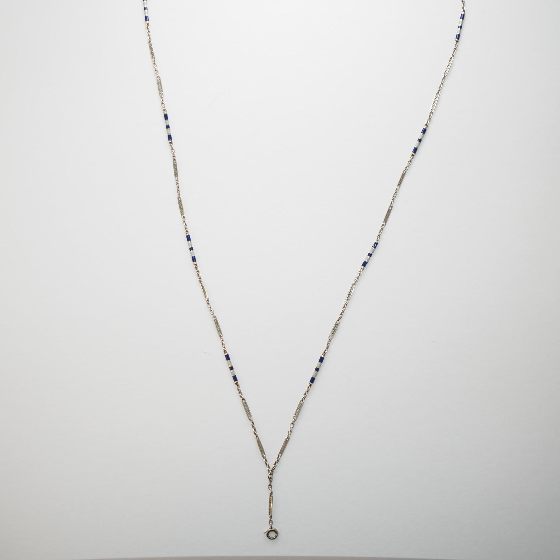 Art Deco 1930s Enamel 18K White Gold Station Enamel Chain - VHK#768