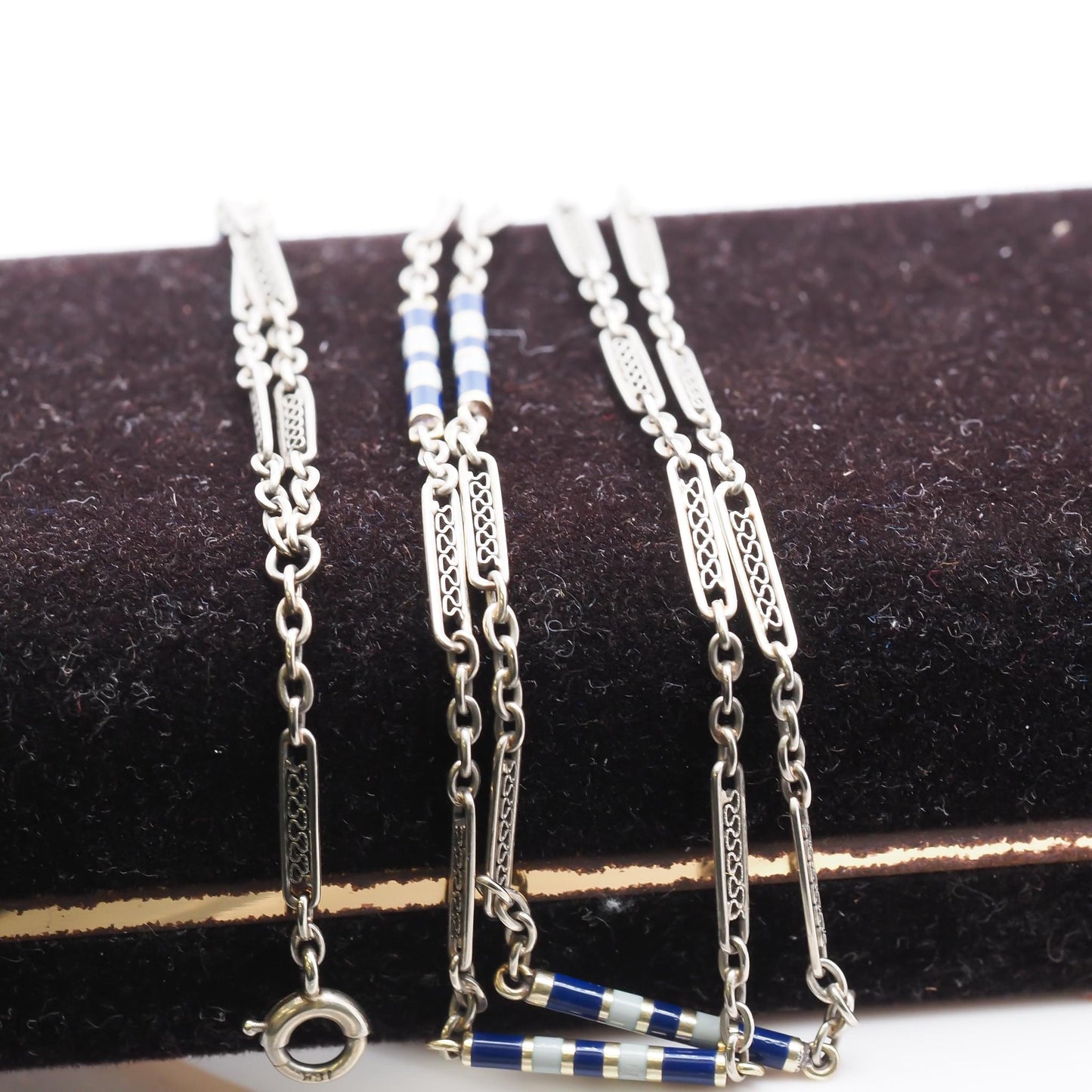 Art Deco 1930s Enamel 18K White Gold Station Enamel Chain - VHK#768