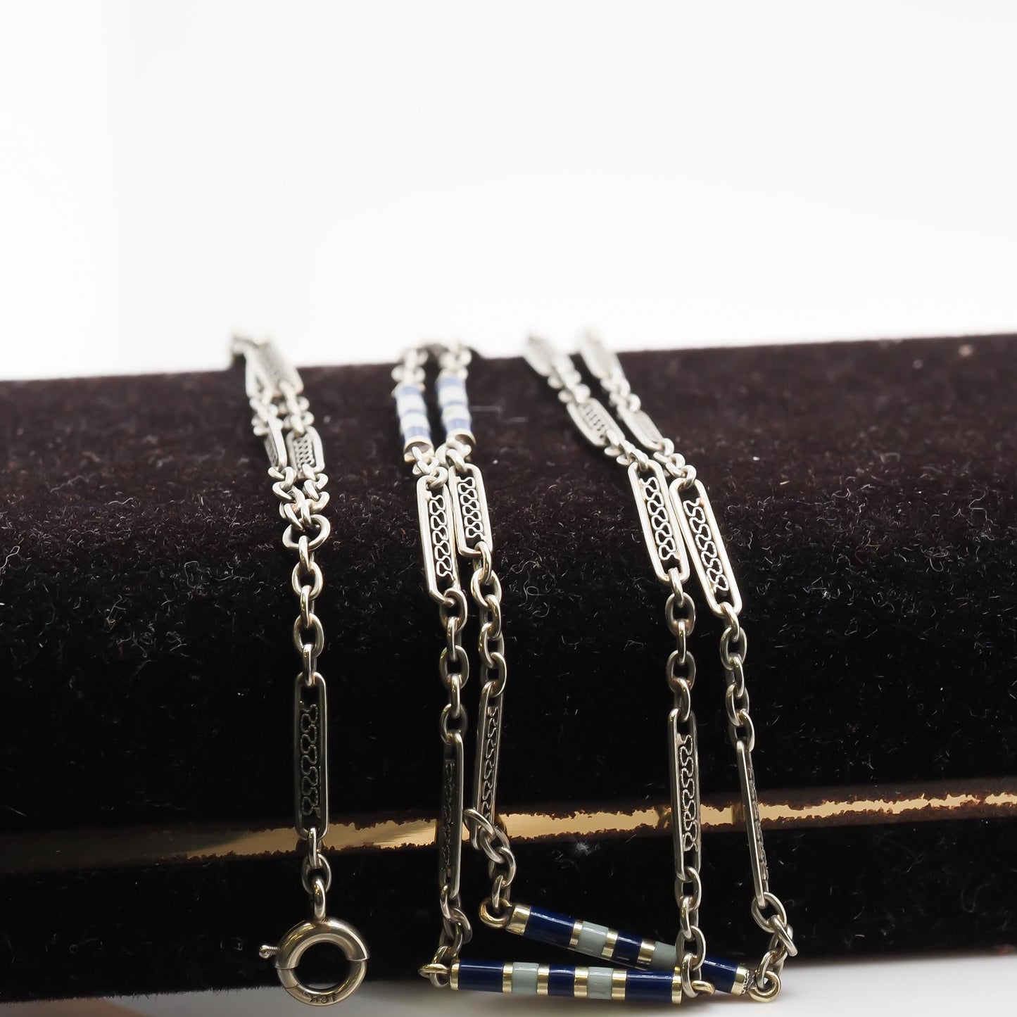 Art Deco 1930s Enamel 18K White Gold Station Enamel Chain - VHK#768