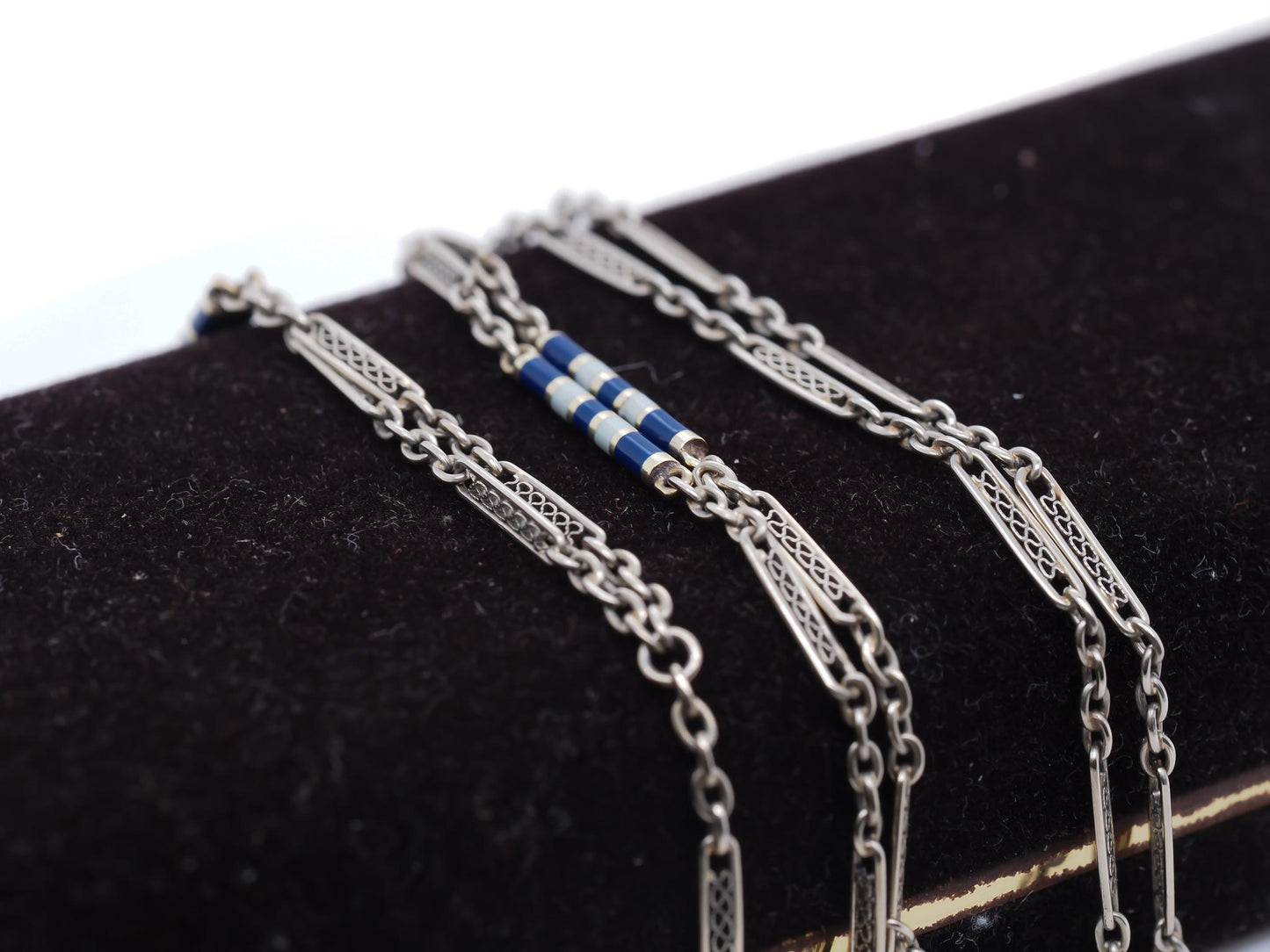 Art Deco 1930s Enamel 18K White Gold Station Enamel Chain - VHK#768
