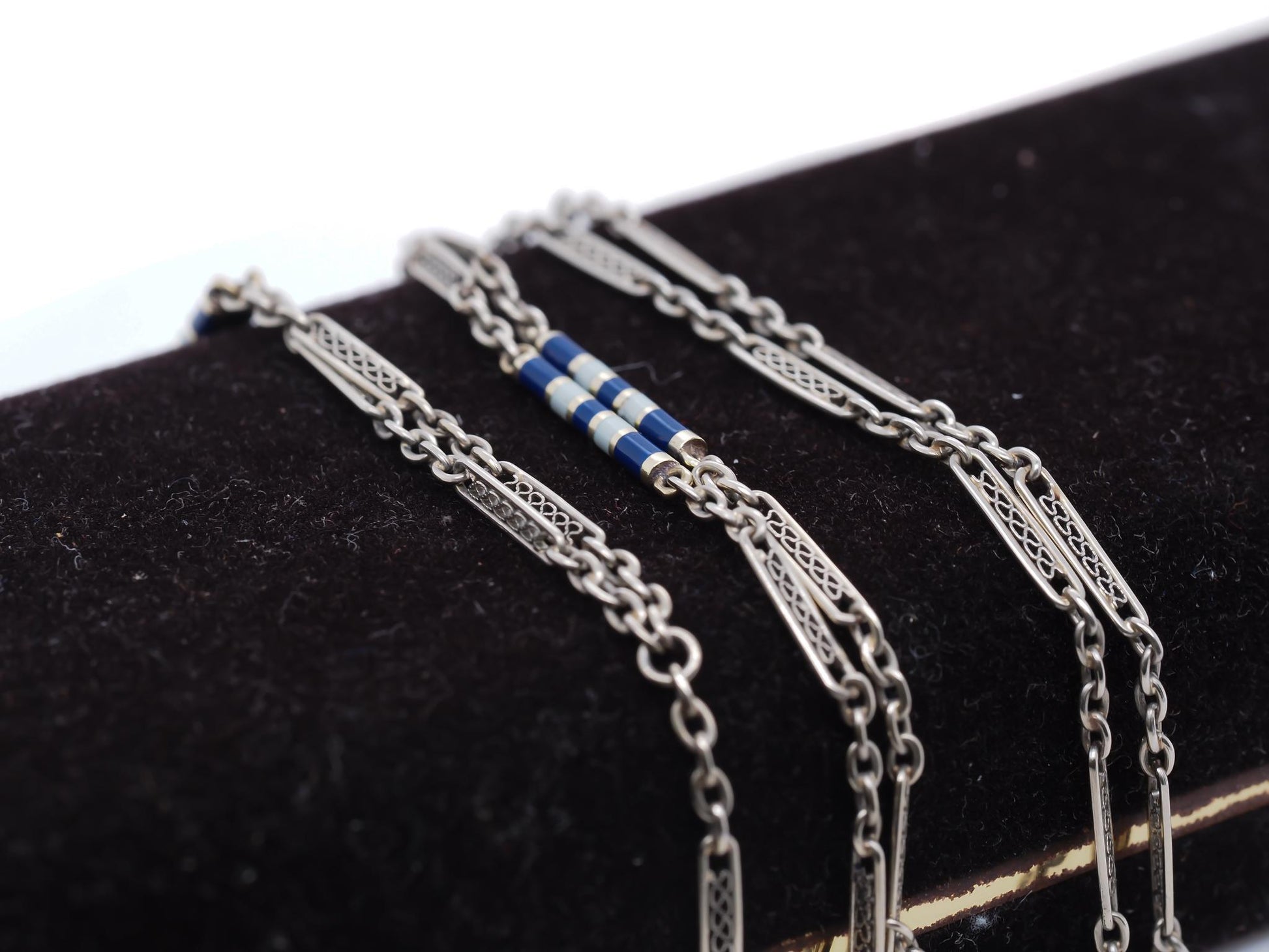 Art Deco 1930s Enamel 18K White Gold Station Enamel Chain - VHK#768