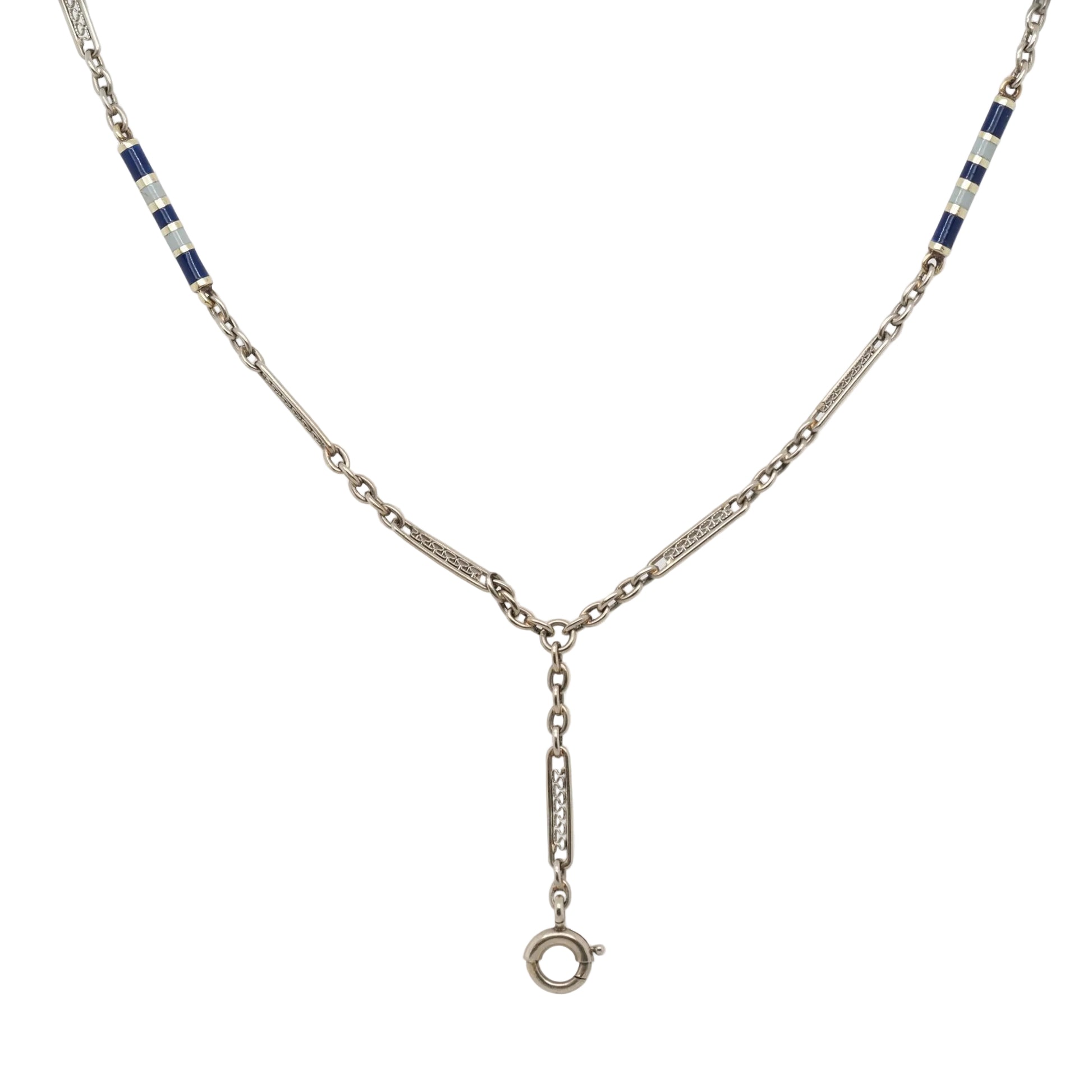 Art Deco 1930s Enamel 18K White Gold Station Enamel Chain - VHK#768