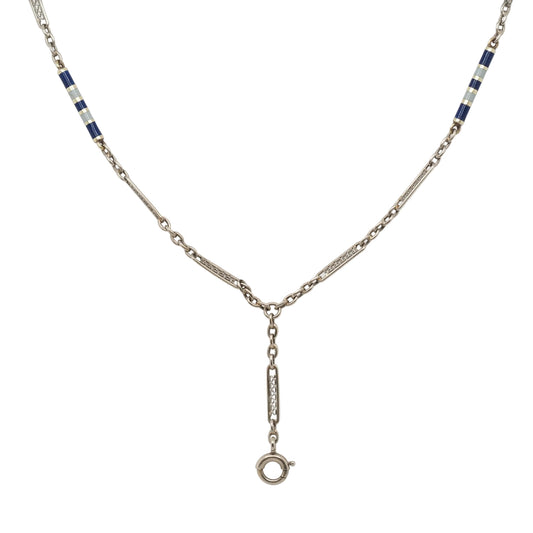 Art Deco 1930s Enamel 18K White Gold Station Enamel Chain - VHK#768