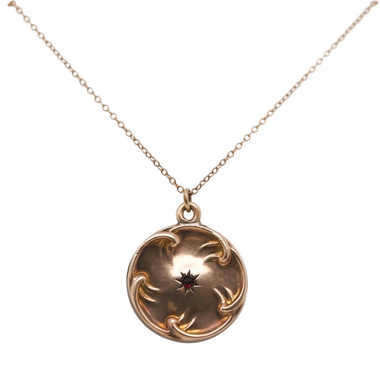 10k Yellow Gold Vintage Locket Engraved 1907 with red stone - VHK#775a