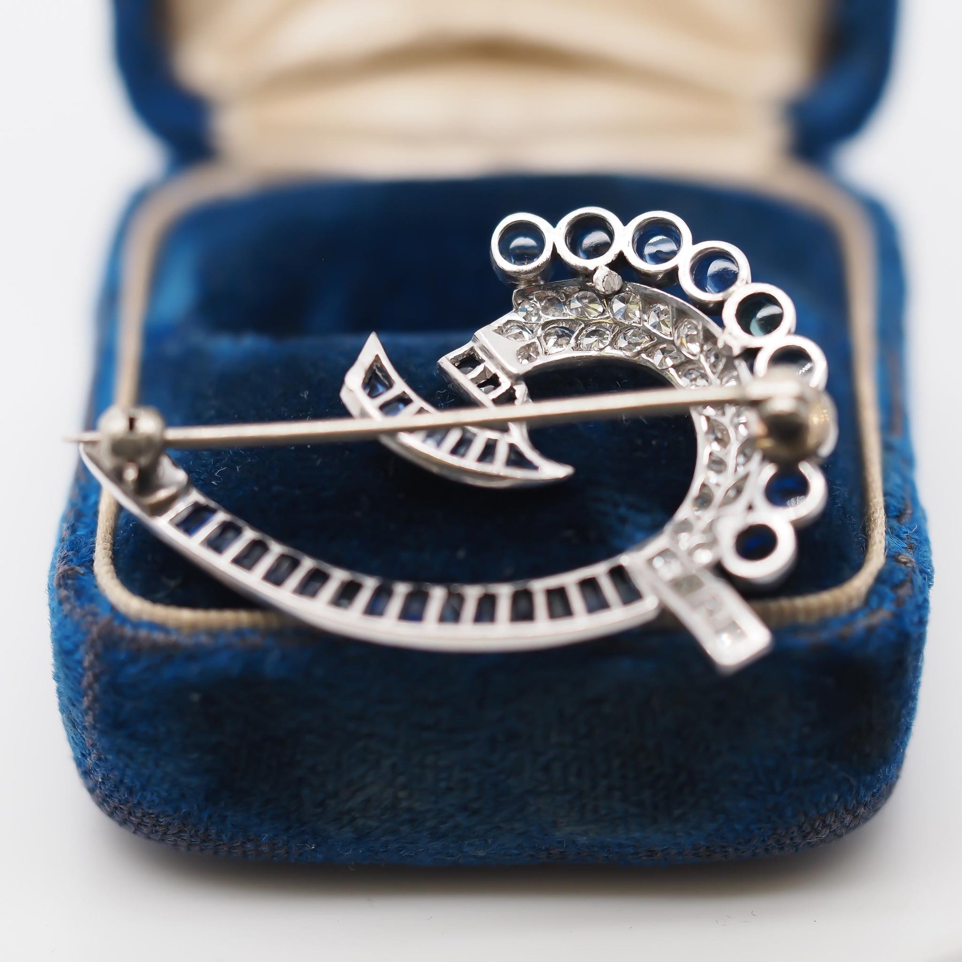 1920s Art Deco Platinum Sapphire and Diamond Brooch - VHK#771
