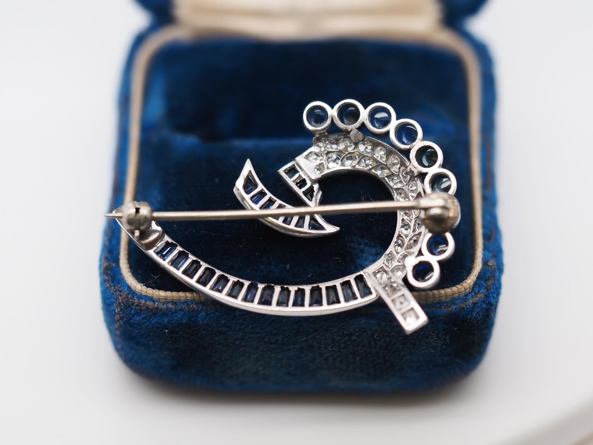 1920s Art Deco Platinum Sapphire and Diamond Brooch - VHK#771