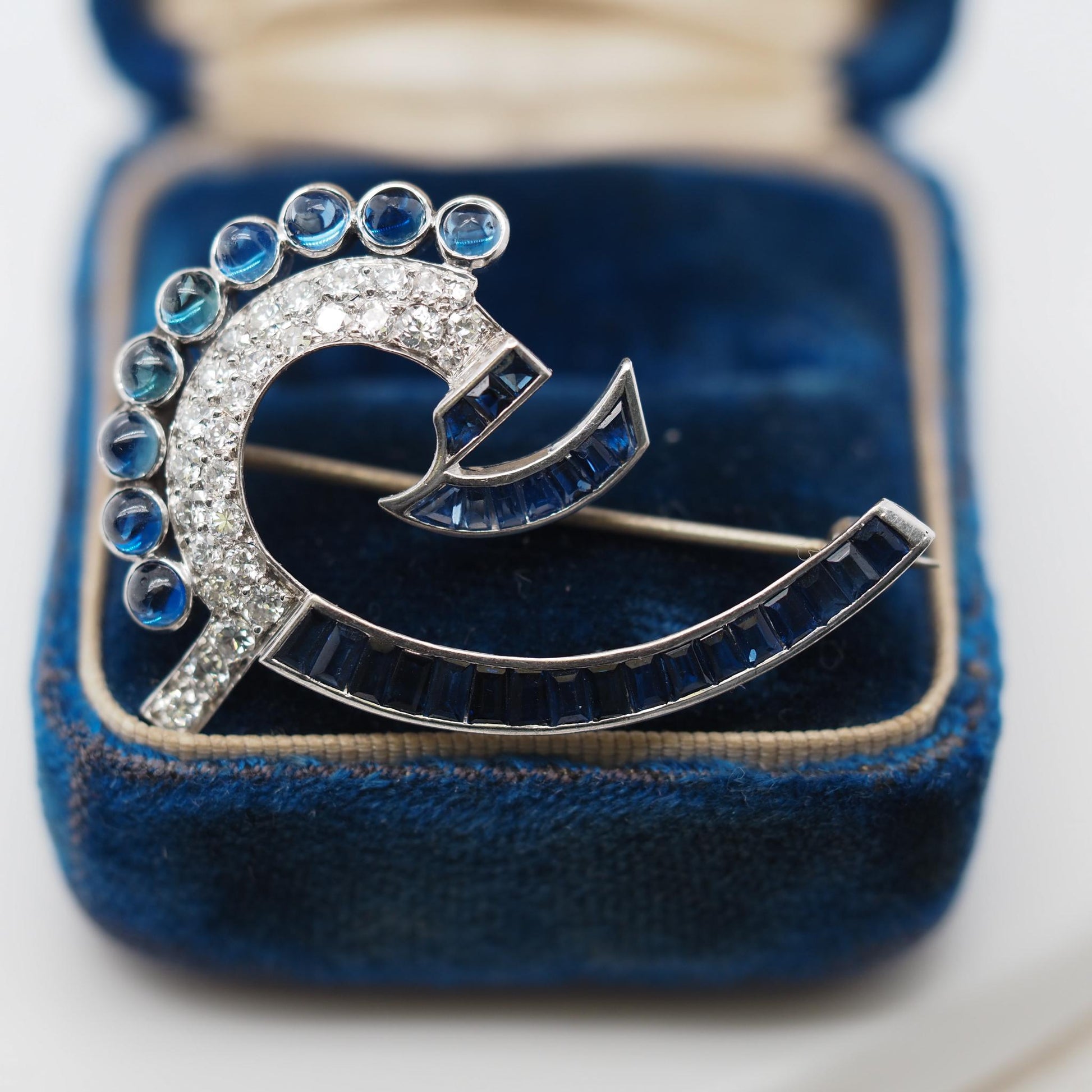 1920s Art Deco Platinum Sapphire and Diamond Brooch - VHK#771