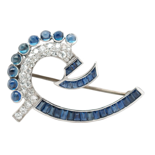 1920s Art Deco Platinum Sapphire and Diamond Brooch - VHK#771