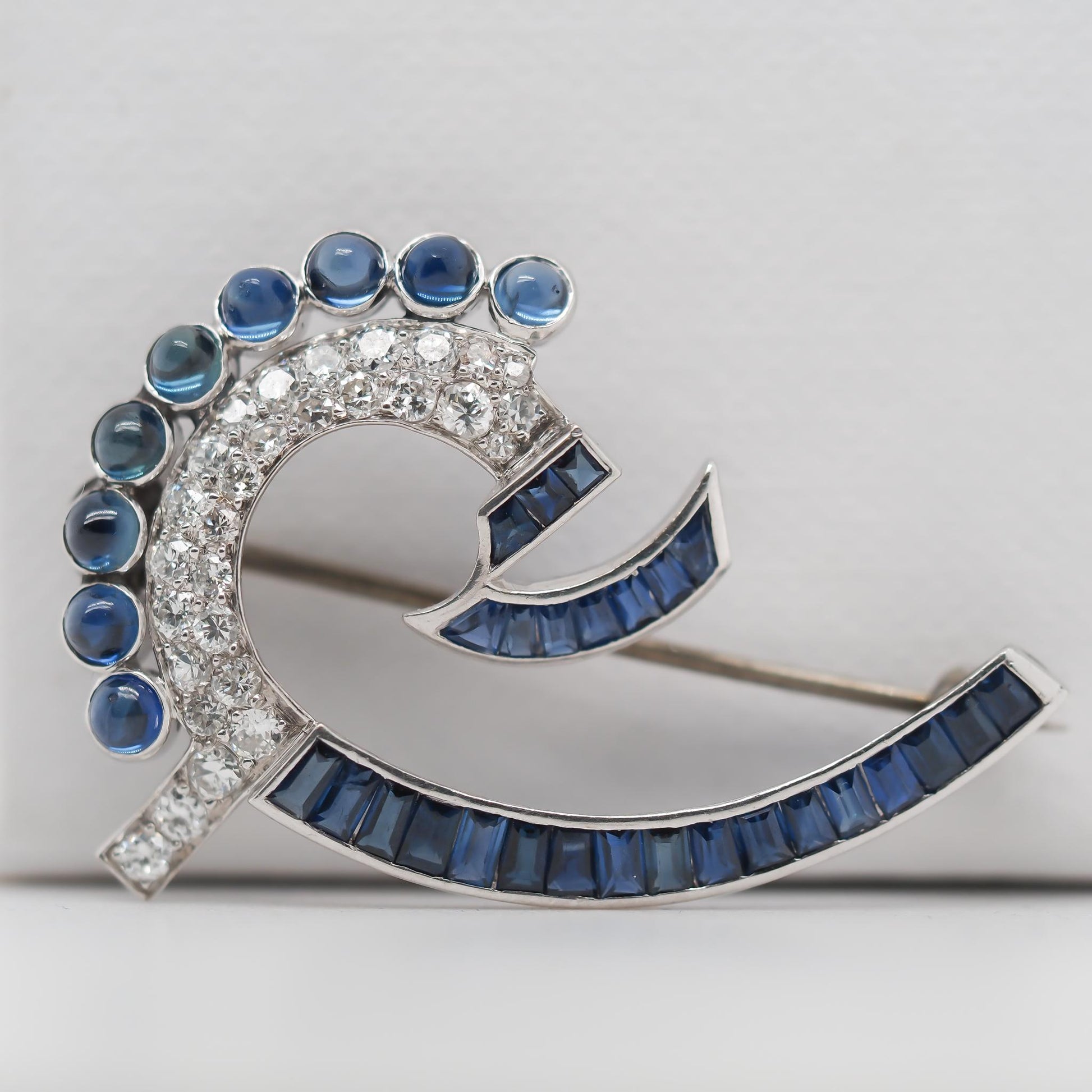 1920s Art Deco Platinum Sapphire and Diamond Brooch - VHK#771