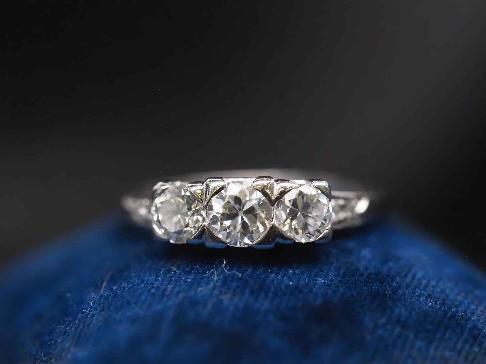 Circa 1920s Platinum 1.00ct Old European Diamond 3 Stone Ring - VHK#785