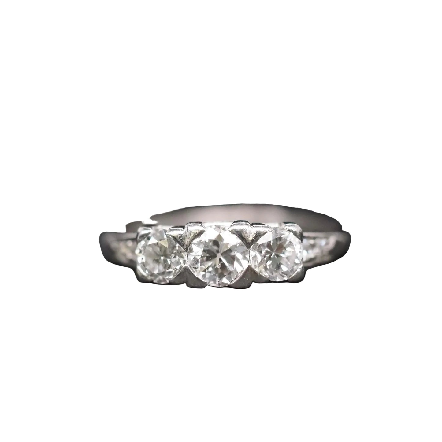 Circa 1920s Platinum 1.00ct Old European Diamond 3 Stone Ring - VHK#785