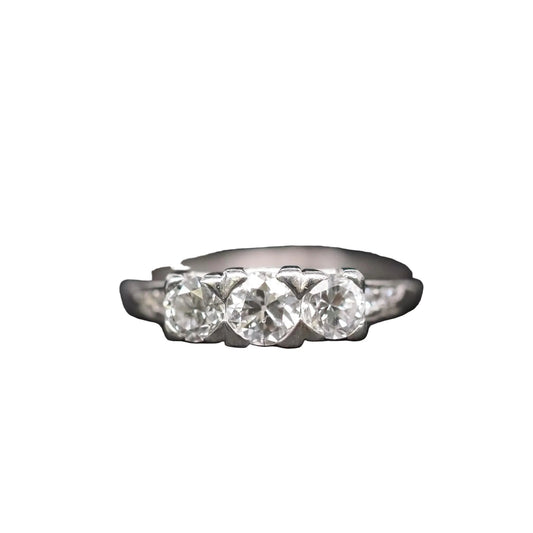 Circa 1920s Platinum 1.00ct Old European Diamond 3 Stone Ring - VHK#785