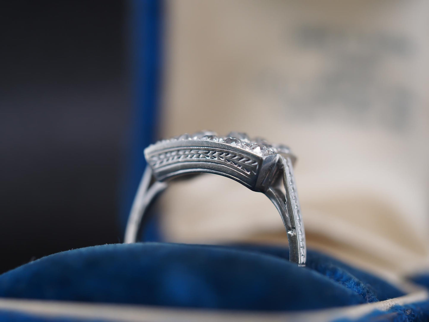Circa 1920s 18K White Gold Old Mine Cluster Ring - VHK#786