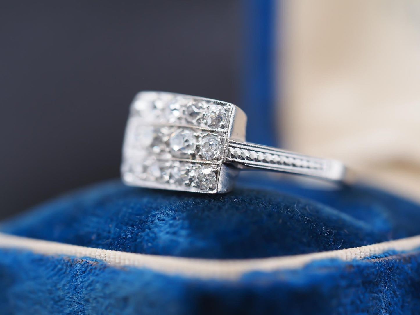 Circa 1920s 18K White Gold Old Mine Cluster Ring - VHK#786