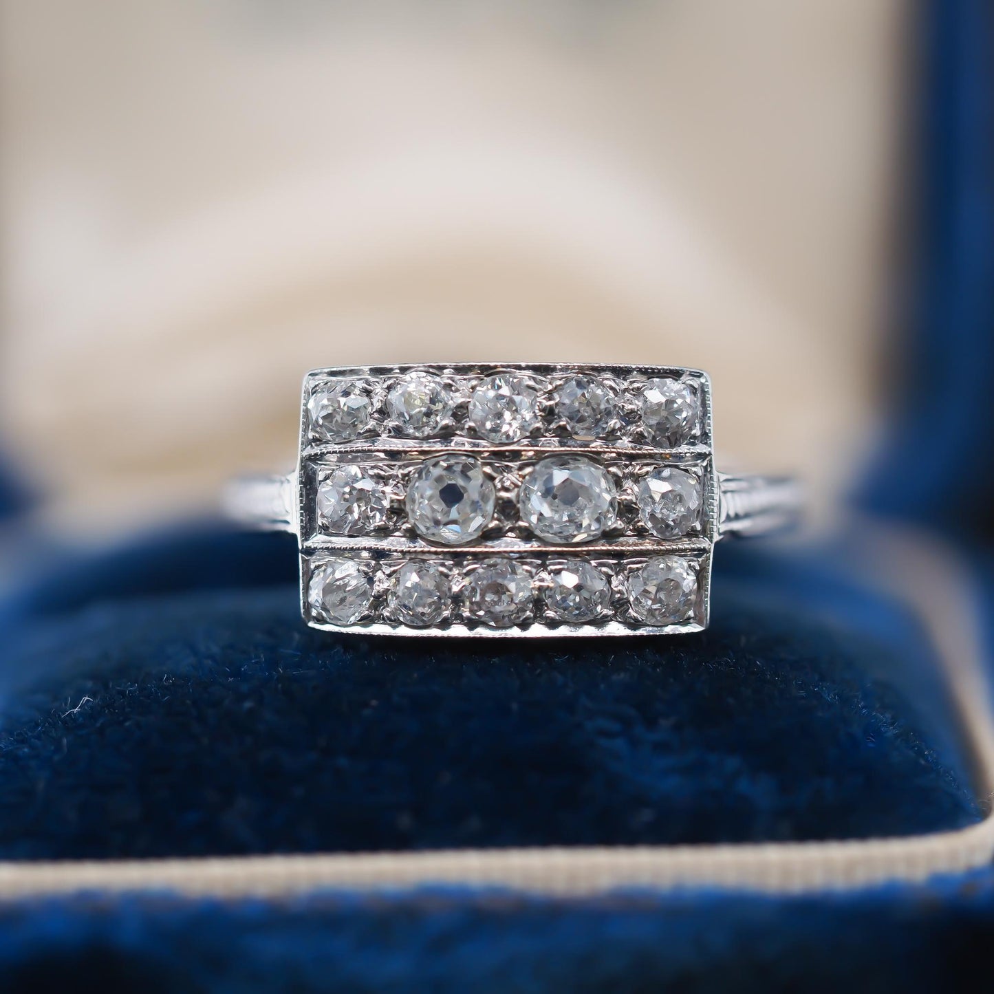 Circa 1920s 18K White Gold Old Mine Cluster Ring - VHK#786