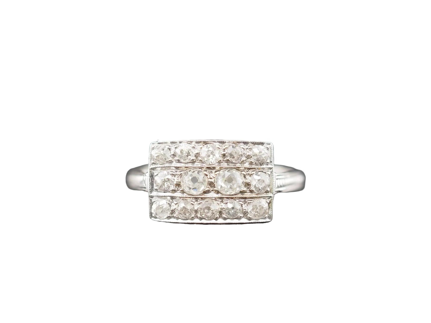 Circa 1920s 18K White Gold Old Mine Cluster Ring - VHK#786