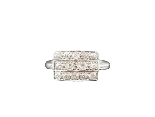 Circa 1920s 18K White Gold Old Mine Cluster Ring - VHK#786