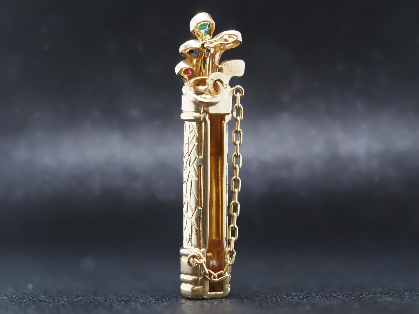 18K Yellow Gold Golf Caddy Pendant w Emerald, Sapphire, Diamond & Ruby - VHK#797