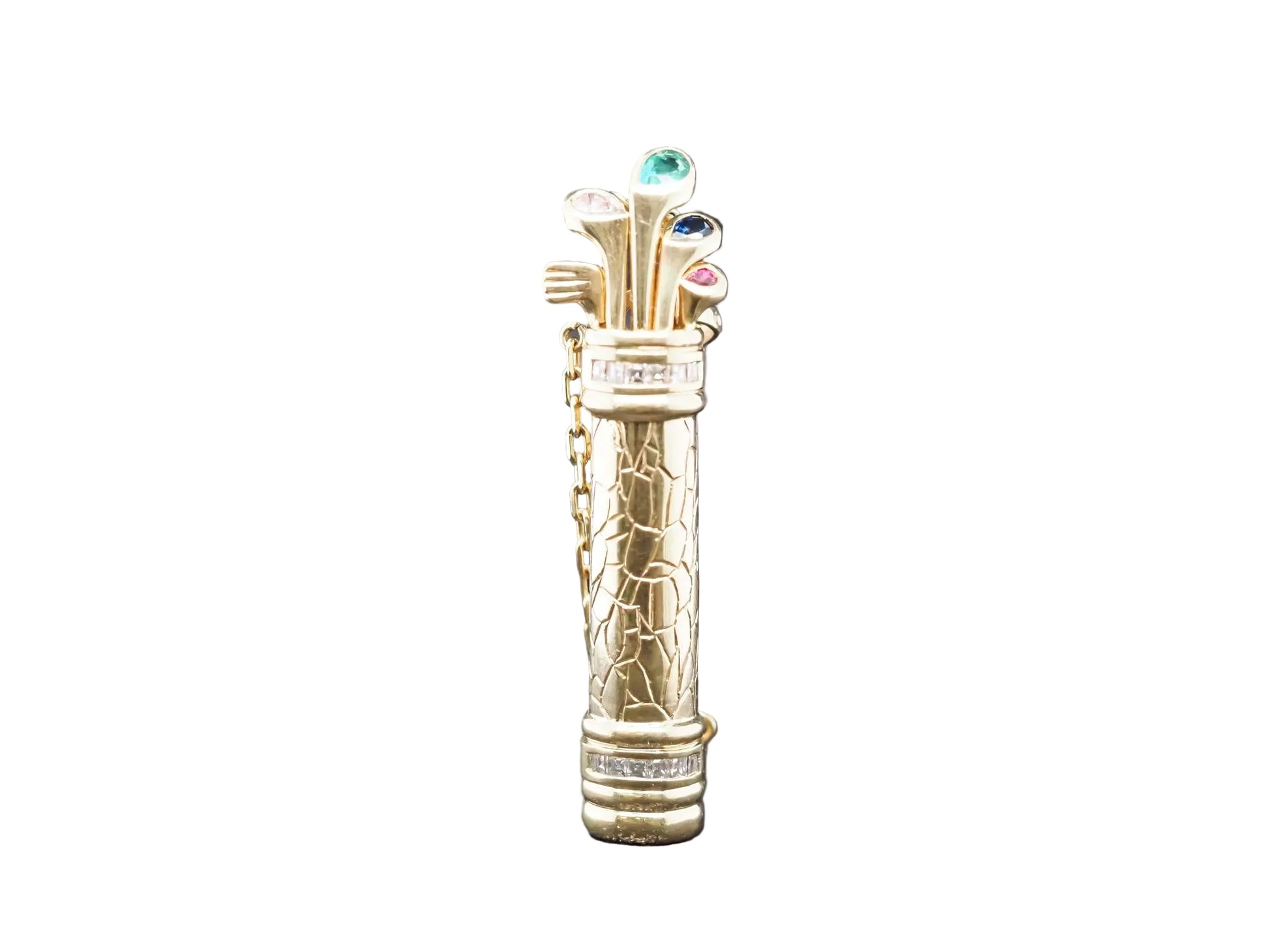 18K Yellow Gold Golf Caddy Pendant w Emerald, Sapphire, Diamond & Ruby - VHK#797