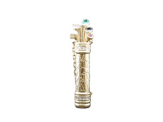 18K Yellow Gold Golf Caddy Pendant w Emerald, Sapphire, Diamond & Ruby - VHK#797