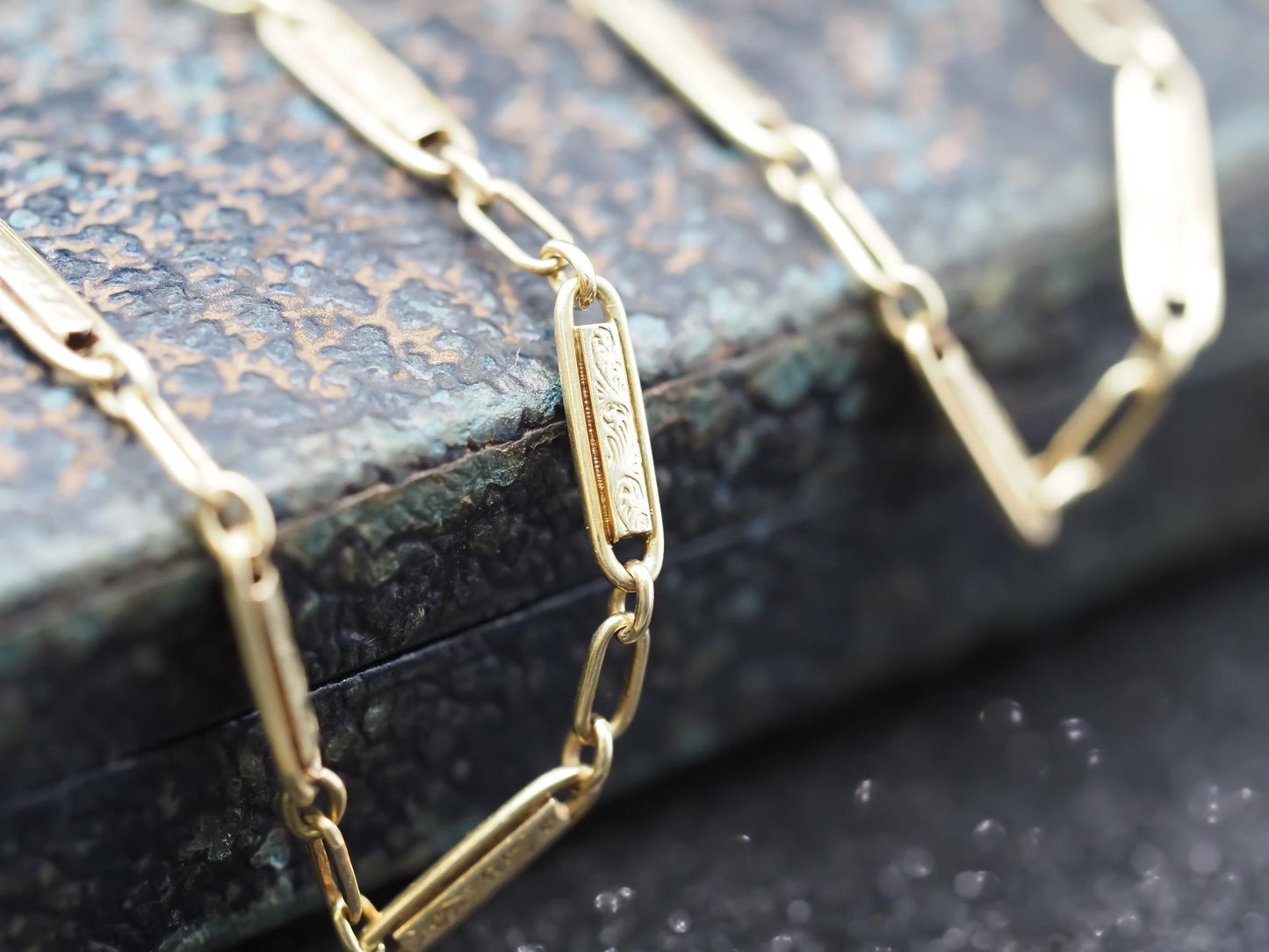 1900s 14K Yellow Gold Station Antique Chain 14 Inch - VHK#793