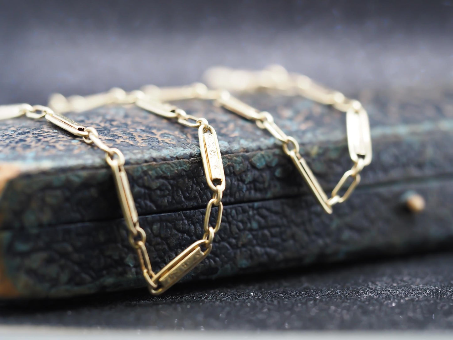 1900s 14K Yellow Gold Station Antique Chain 14 Inch - VHK#793