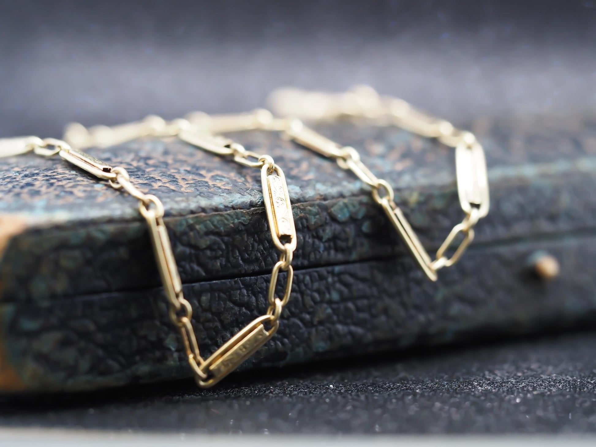 1900s 14K Yellow Gold Station Antique Chain 14 Inch - VHK#793